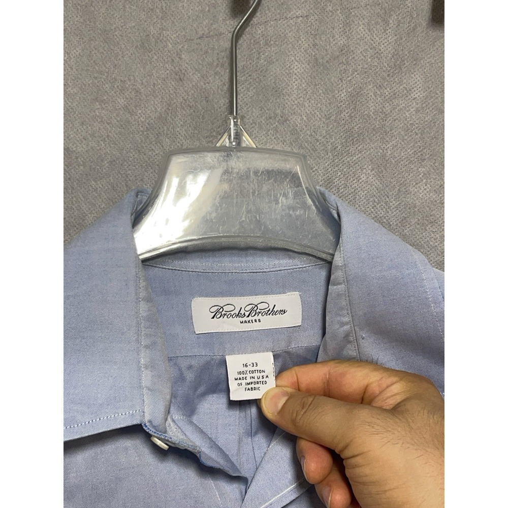 Brooks Brothers Shirt Men's L Blue Makers Button Up Academia Casual Hybrid 16-33 - Picture 8 of 9